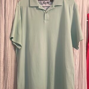 Tasso Elba Mens light green mint Polo Shirt Classic Cotton Style. Medium